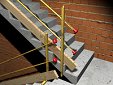 Sistema provisional de protección de hueco de escalera en albañil, con barandilla